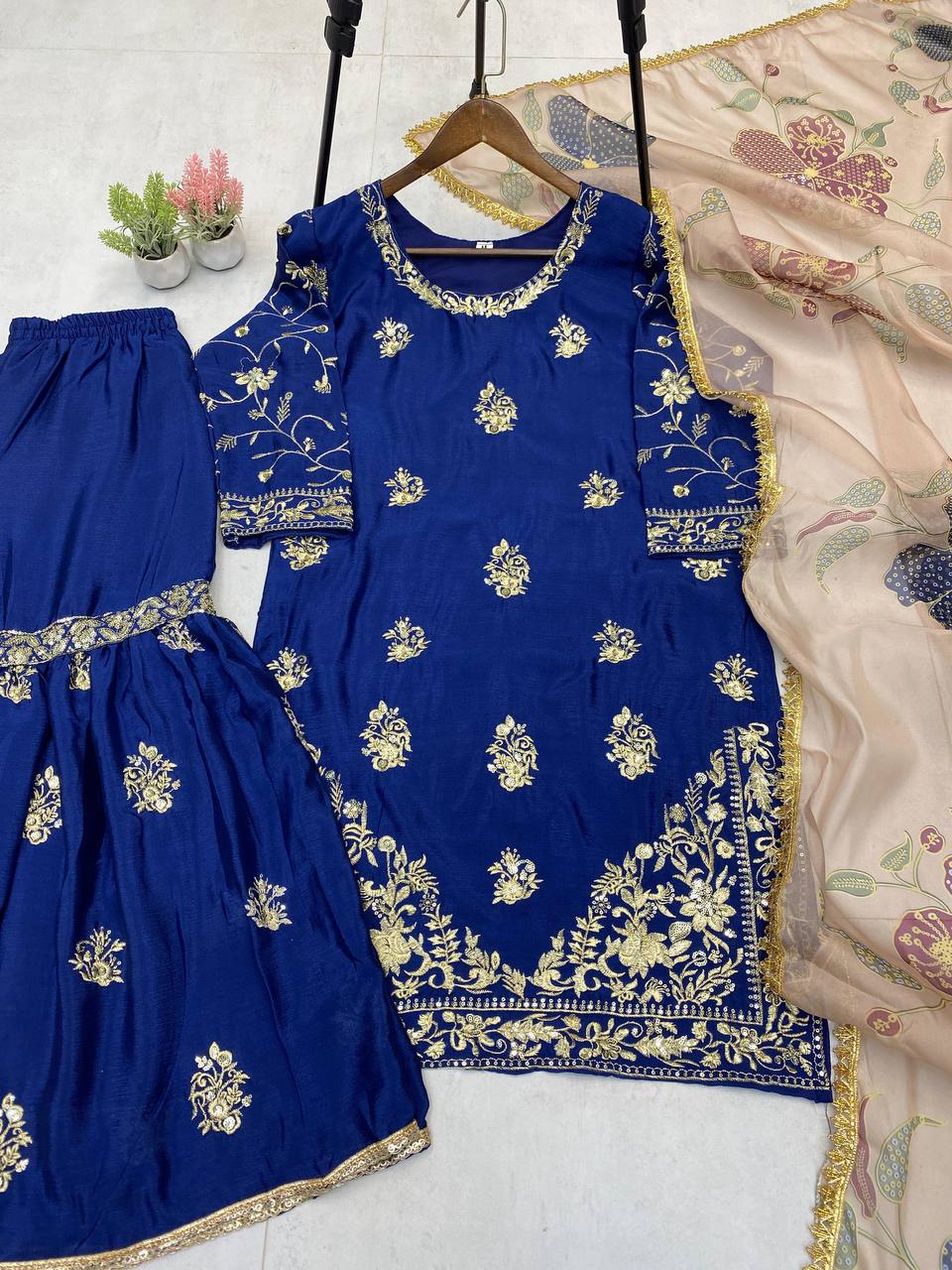 Midnight Bloom Sharara Set with Statement Dupatta
