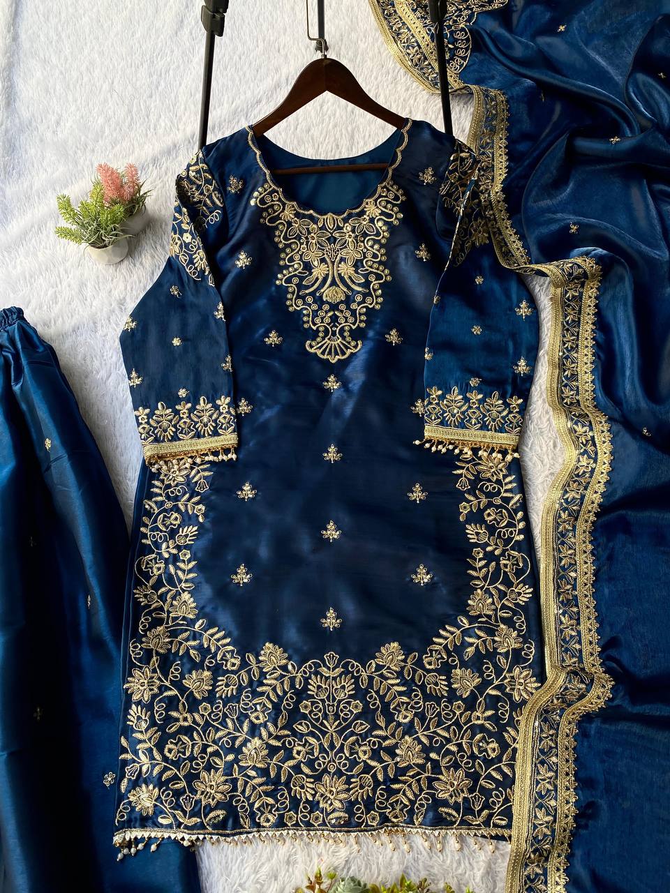 Navy Blue Partywear Plazo Set for Women | Elegant Embroidered Outfit