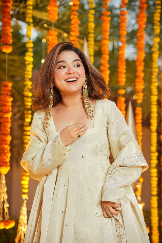 Off White Gown with Plazzo and Dupatta Set