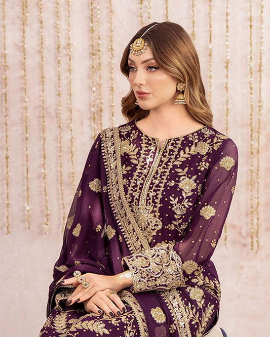 Wine Festive Kurta Palazzo Set with Dupatta