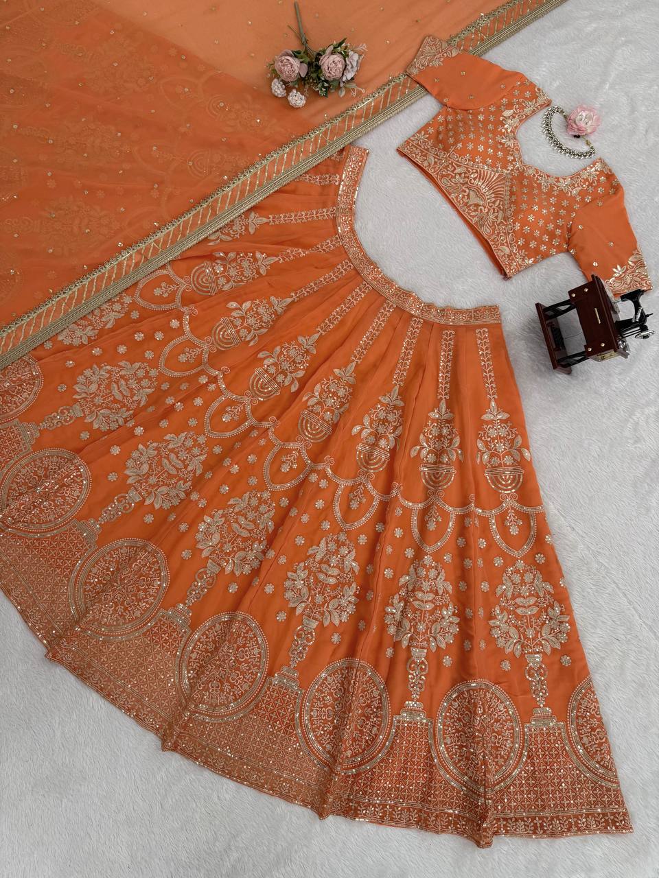 Amber Bloom Faux Georgette Lehenga Set
