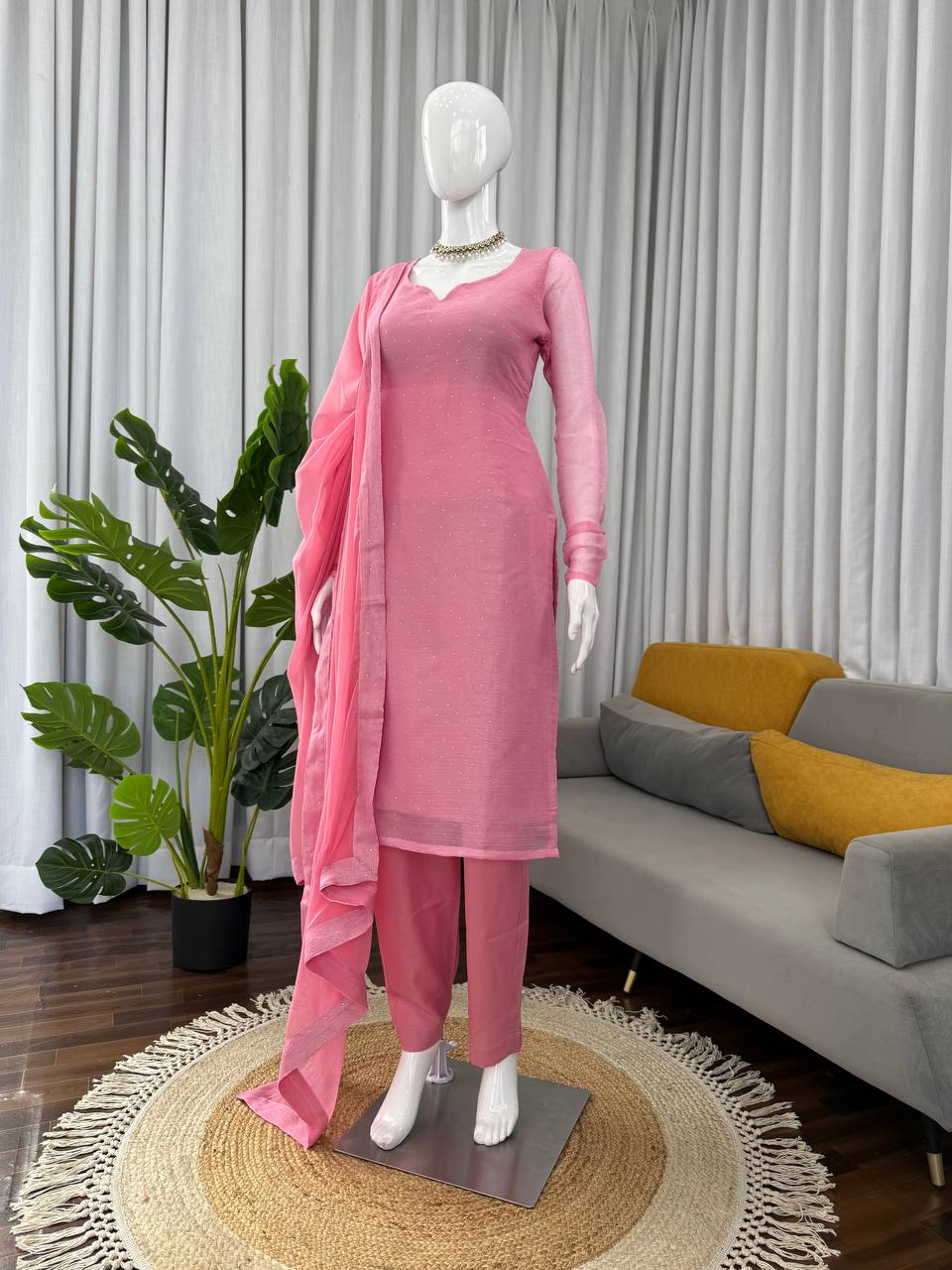 Blush Pink Kurta Pant Set with Dupatta