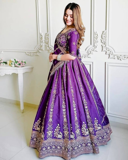 Royal Purple Heritage Lehenga Set with Detailed Handwork