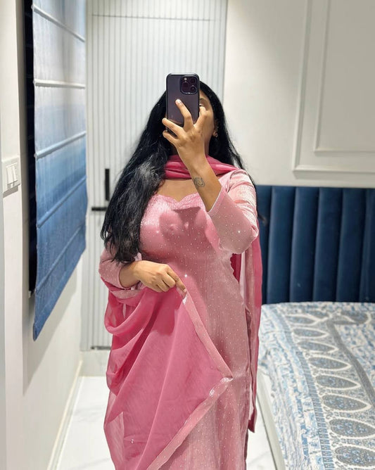 Blush Pink Kurta Pant Set with Dupatta