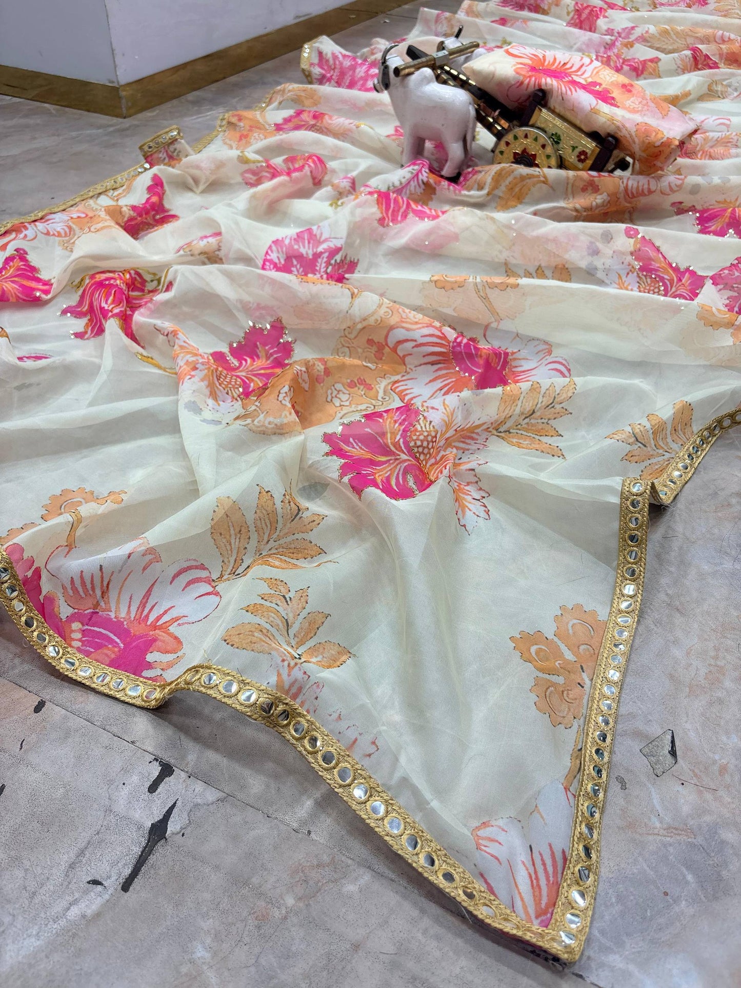 Floral Tabby Silk Saree with Unstitched Blouse