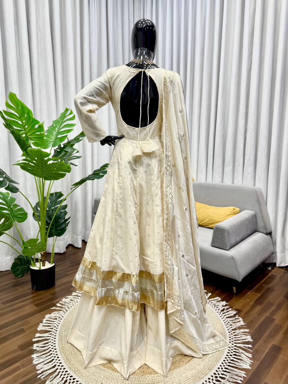 Off White Gown with Plazzo and Dupatta Set