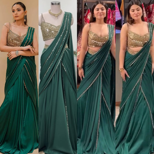 Bottle Green Ready to Wear Mirror Border Saree