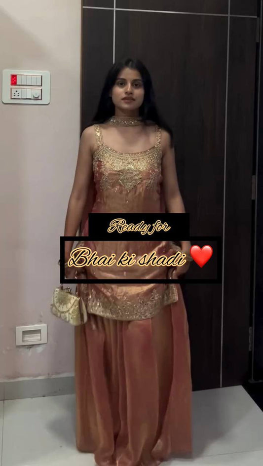 Peach Glow Sharara Ensemble for Family Weddings