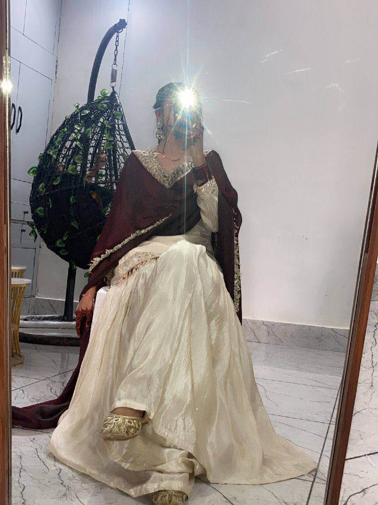 Classic Ivory Sharara Set with Maroon Accents