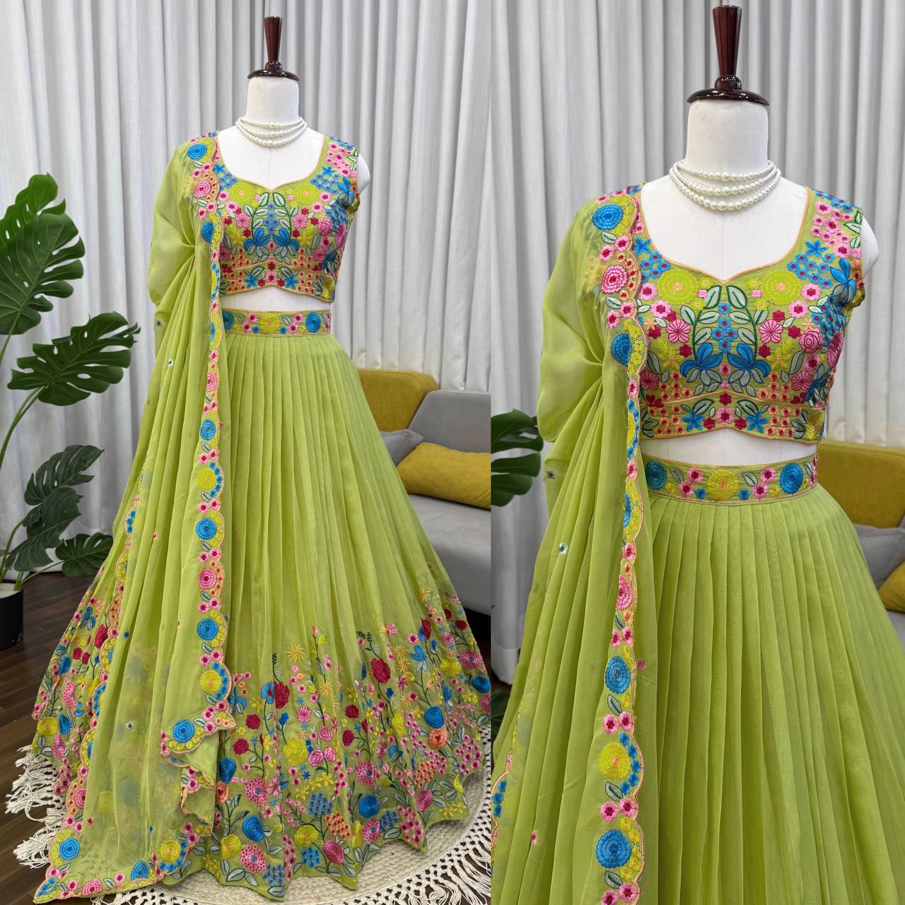 Meadow Bloom Green Floral Lehenga with Garden Embroidery