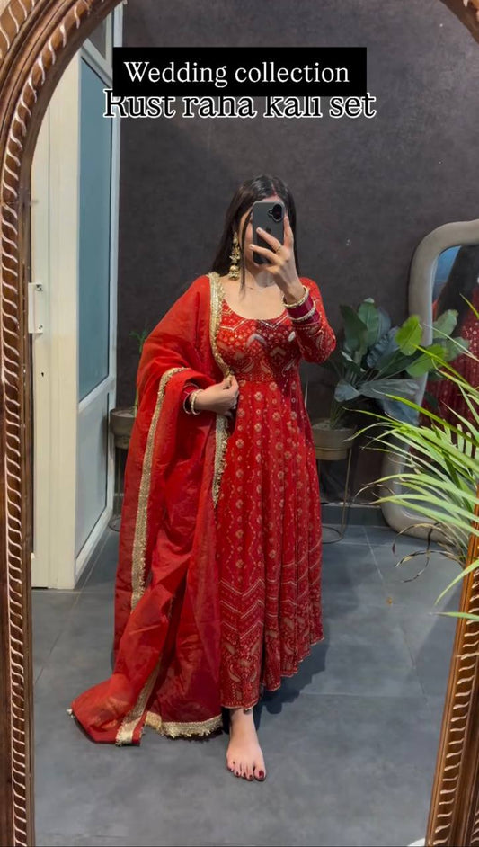 Crimson Aura Gown Plazo Set with Statement Dupatta