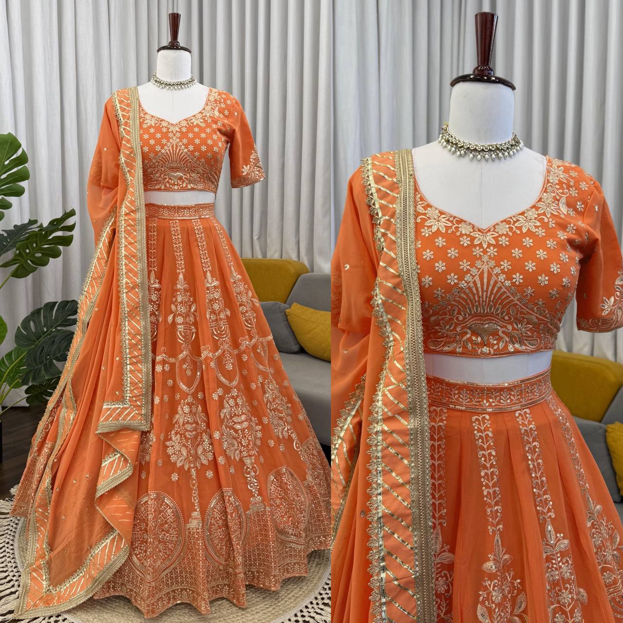 Amber Bloom Faux Georgette Lehenga Set