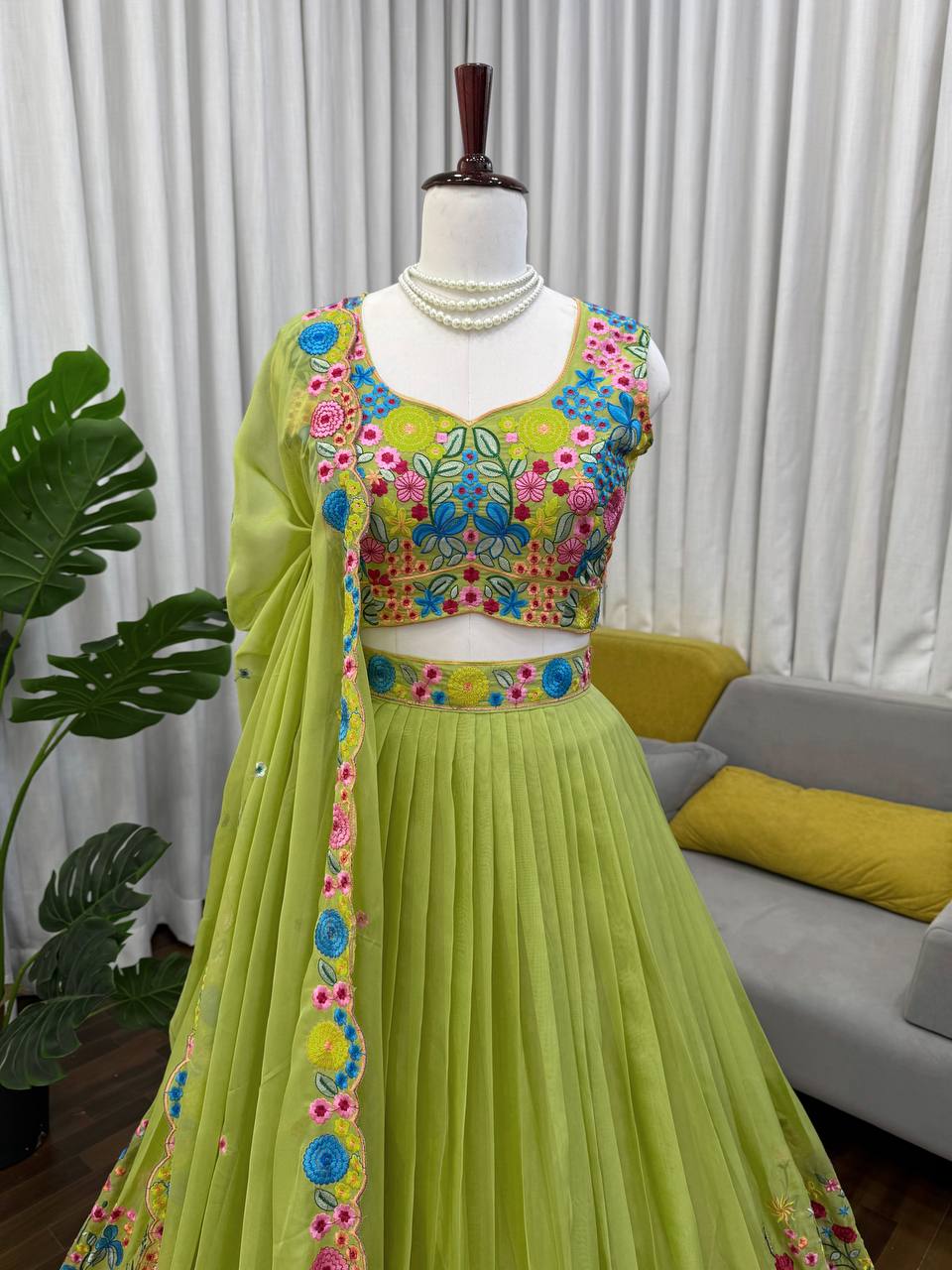 Meadow Bloom Green Floral Lehenga with Garden Embroidery