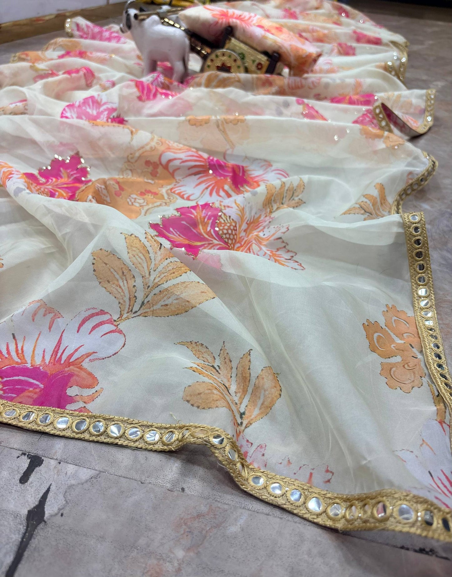 Floral Tabby Silk Saree with Unstitched Blouse