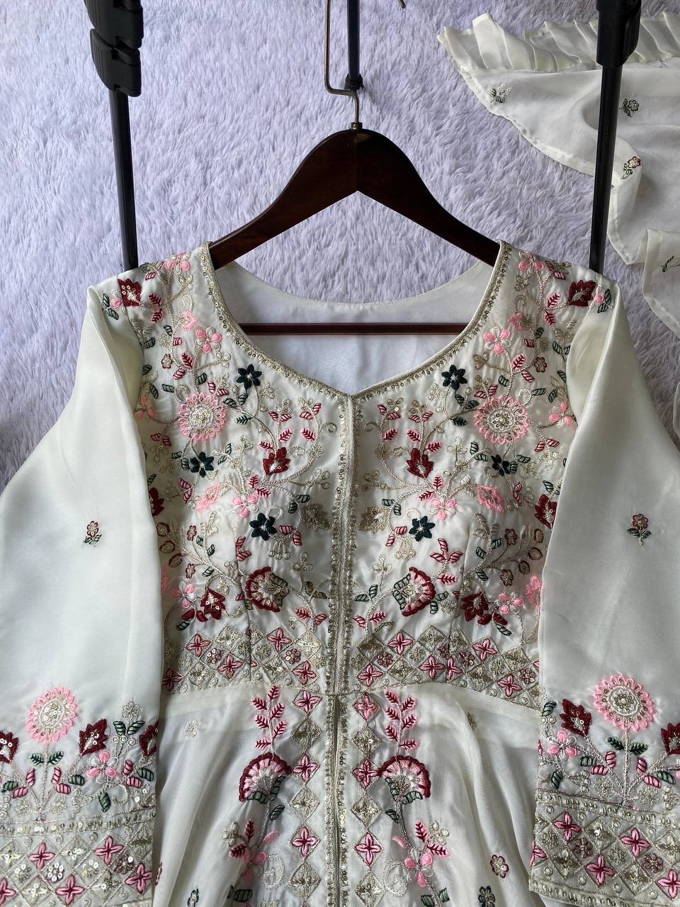 Ivory Flow Peplum Plazzo Set with Delicate Floral Embroidery