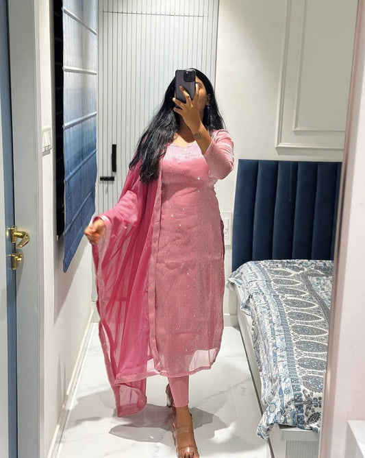 Blush Pink Kurta Pant Set with Dupatta