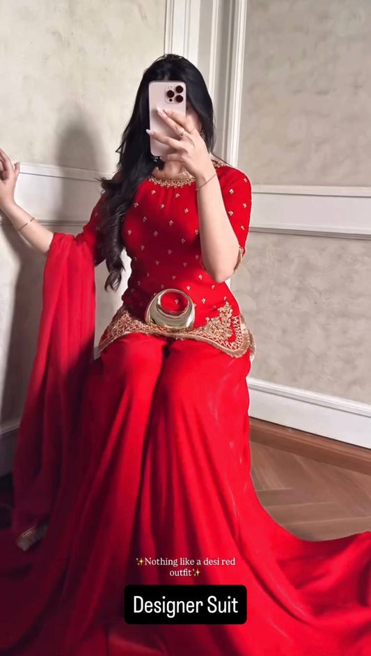 Desi Crimson Grace Sharara Set with Statement Dupatta