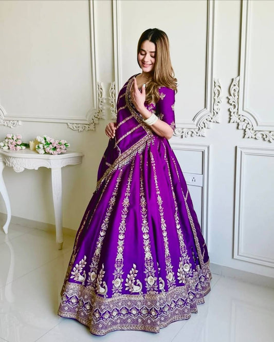 Royal Purple Heritage Lehenga Set with Detailed Handwork