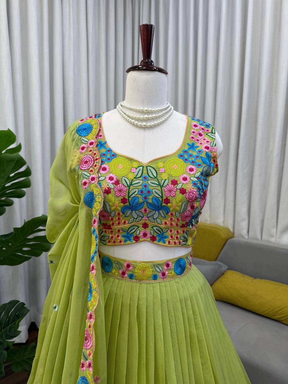 Meadow Bloom Green Floral Lehenga with Garden Embroidery