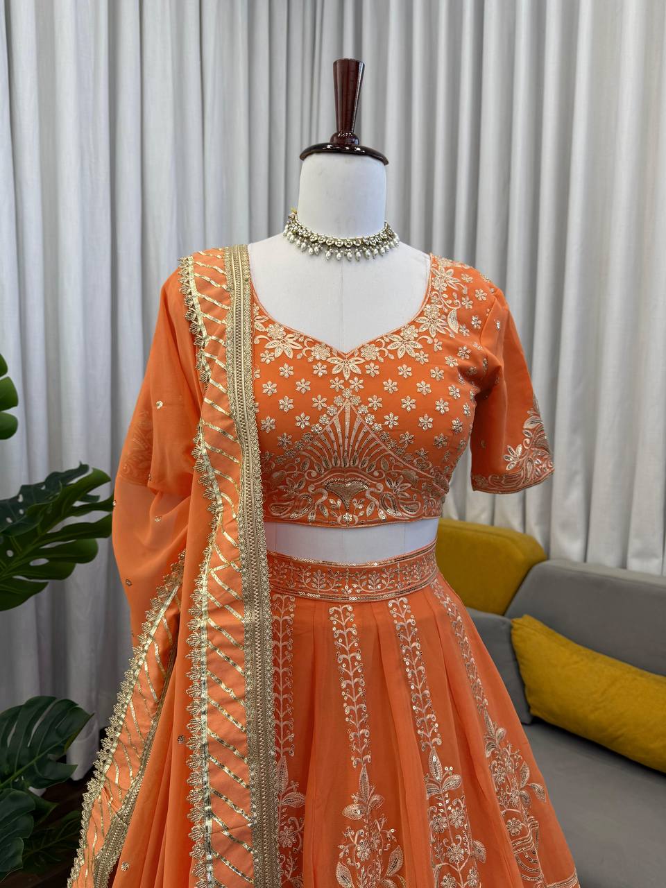 Amber Bloom Faux Georgette Lehenga Set