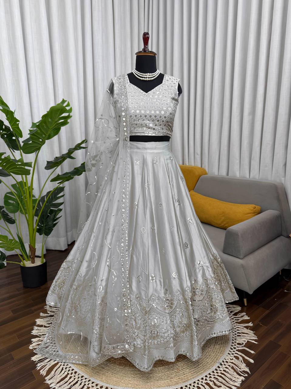 Silver Mist Japan Satin Lehenga Set