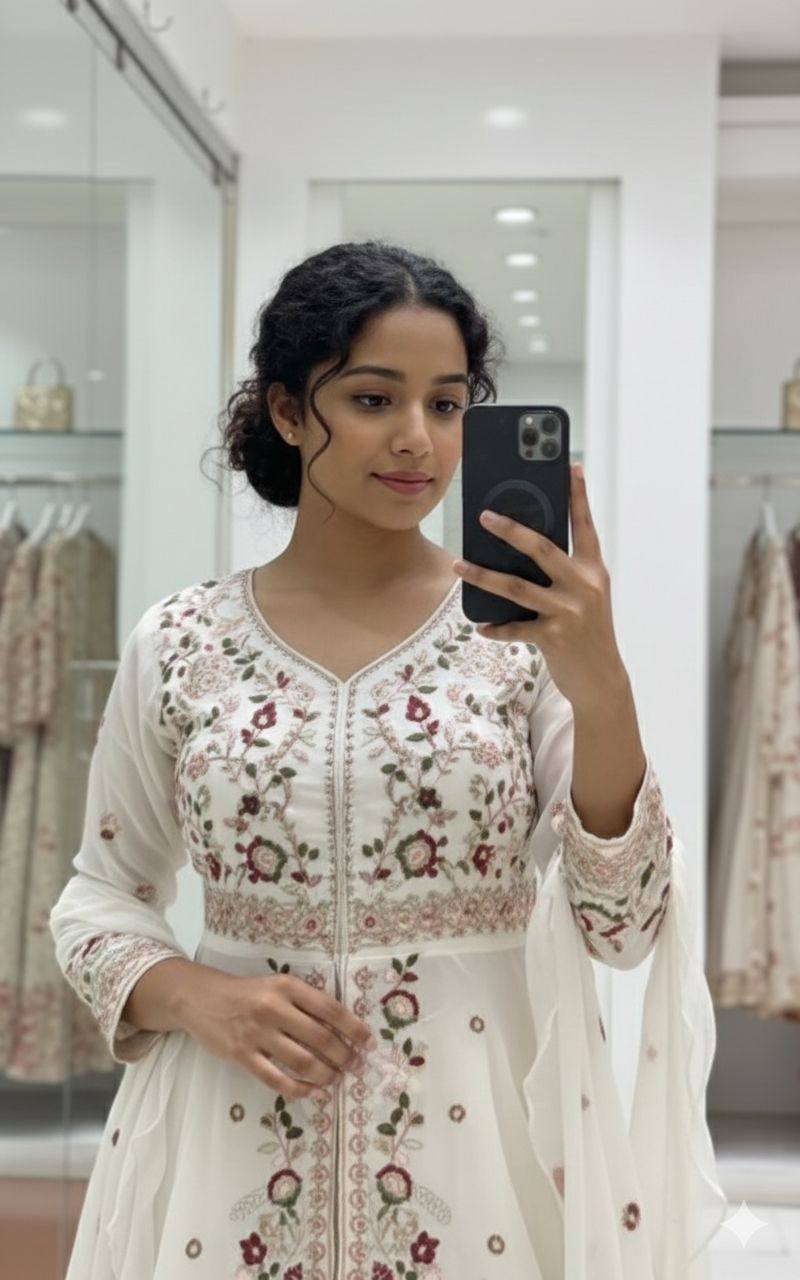 Ivory Flow Peplum Plazzo Set with Delicate Floral Embroidery