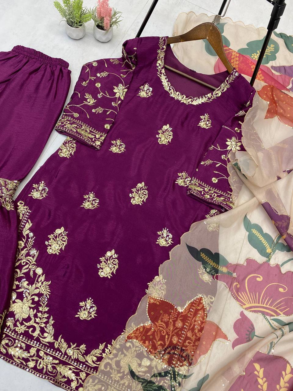 Midnight Bloom Sharara Set with Statement Dupatta