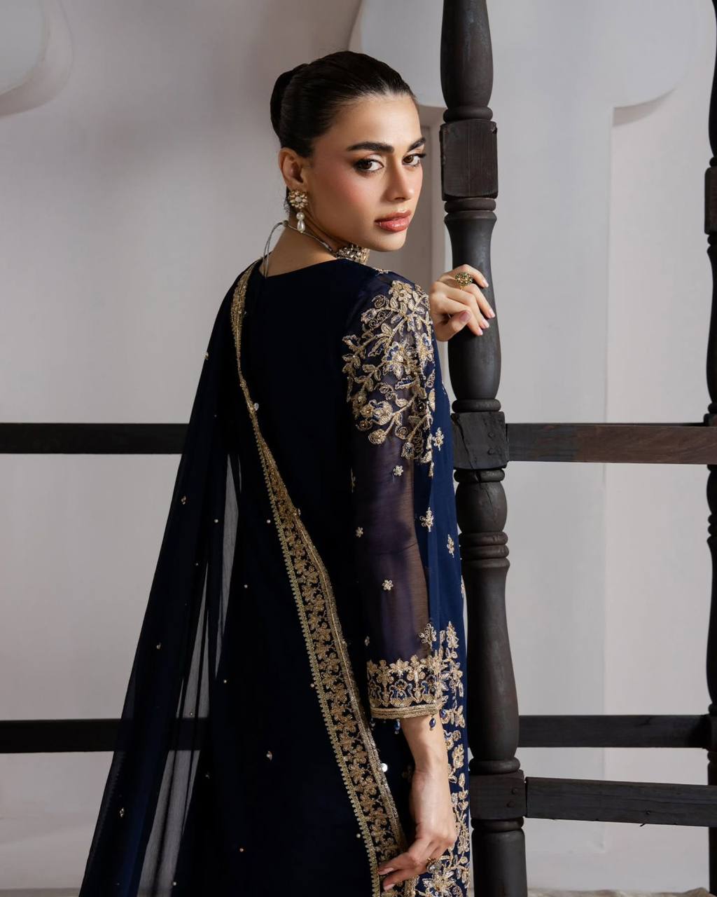 Navy Blue Partywear Plazo Set for Women | Elegant Embroidered Outfit