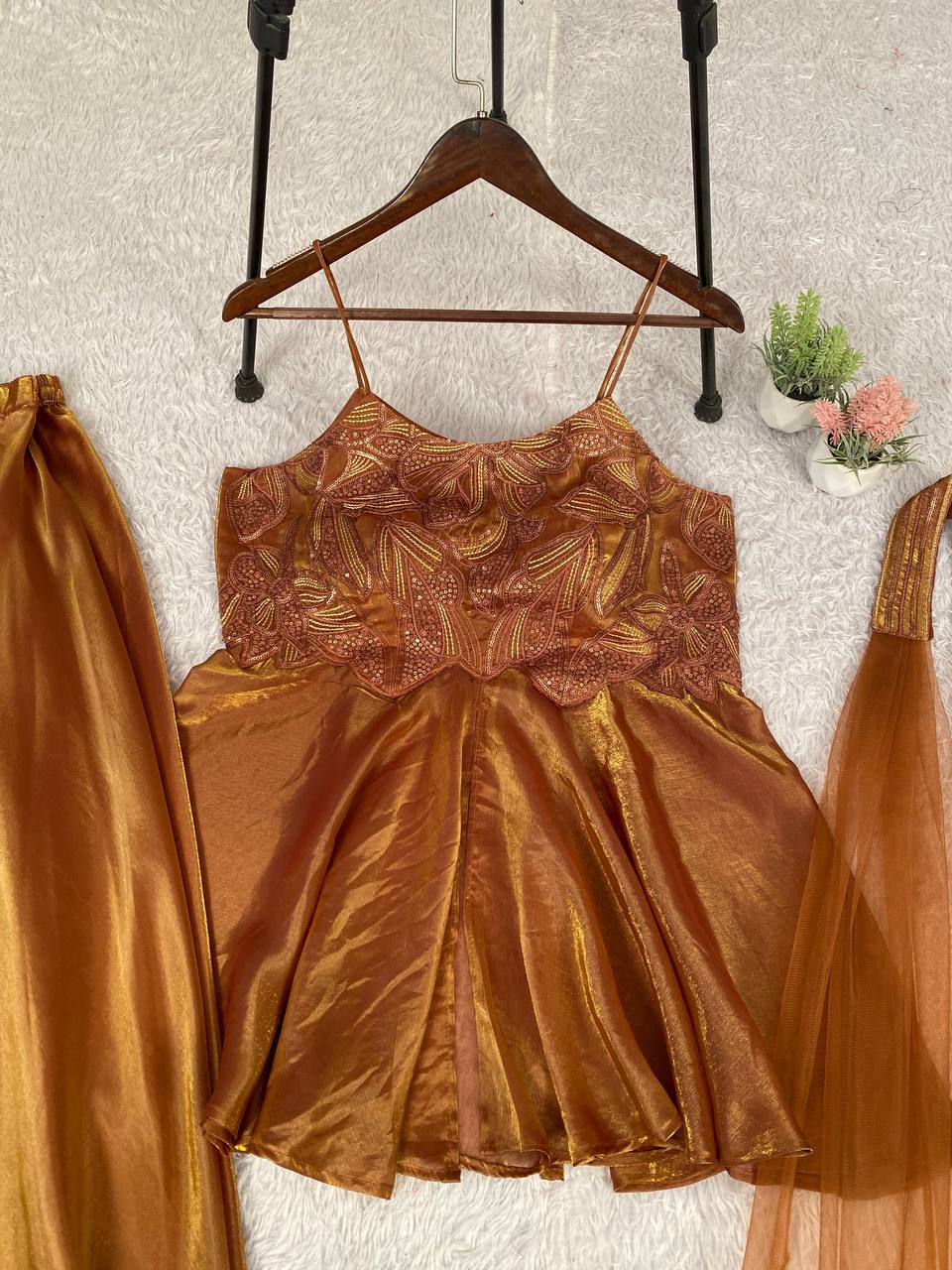 Bronze Whisper Peplum Palazzo Set