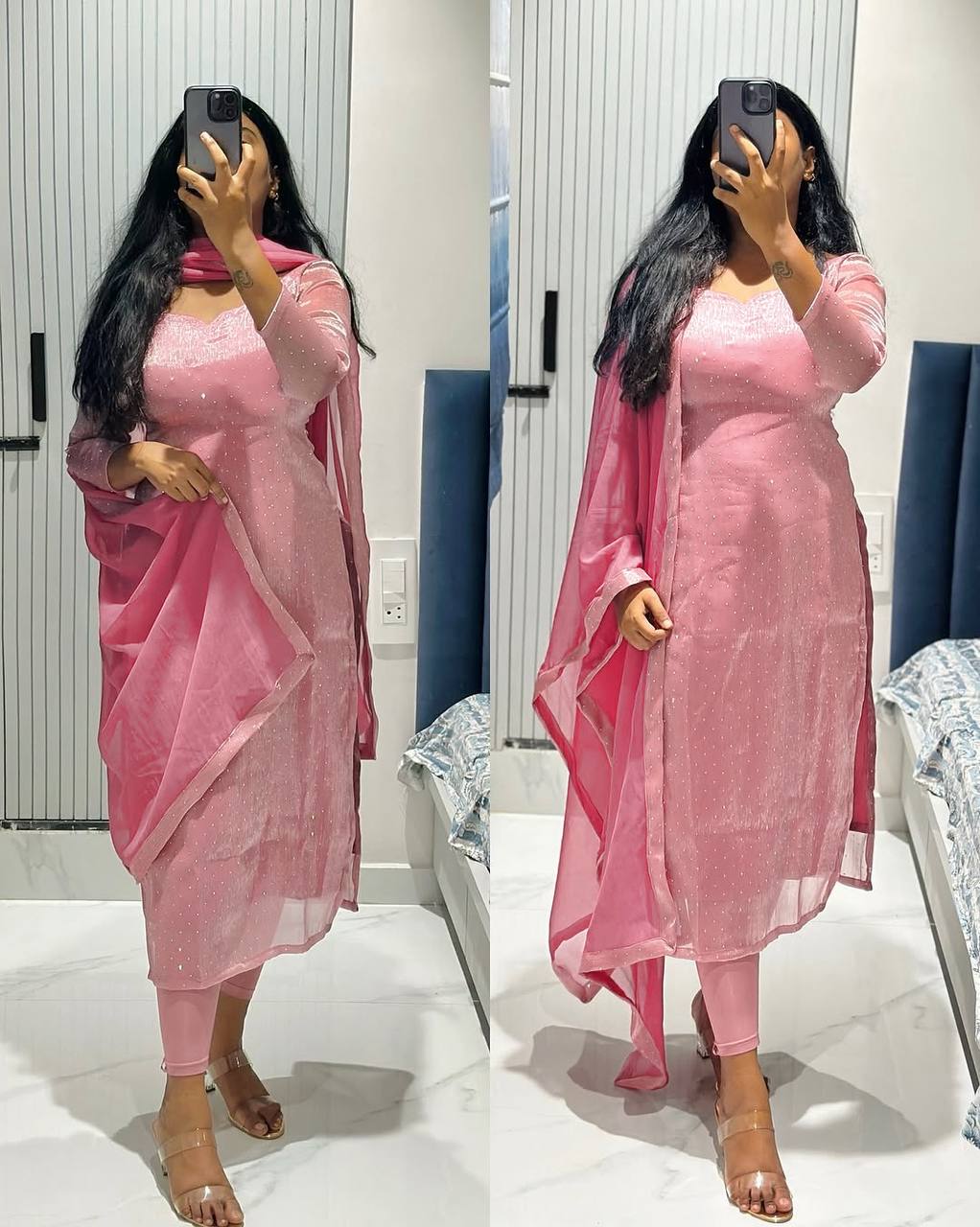 Blush Pink Kurta Pant Set with Dupatta