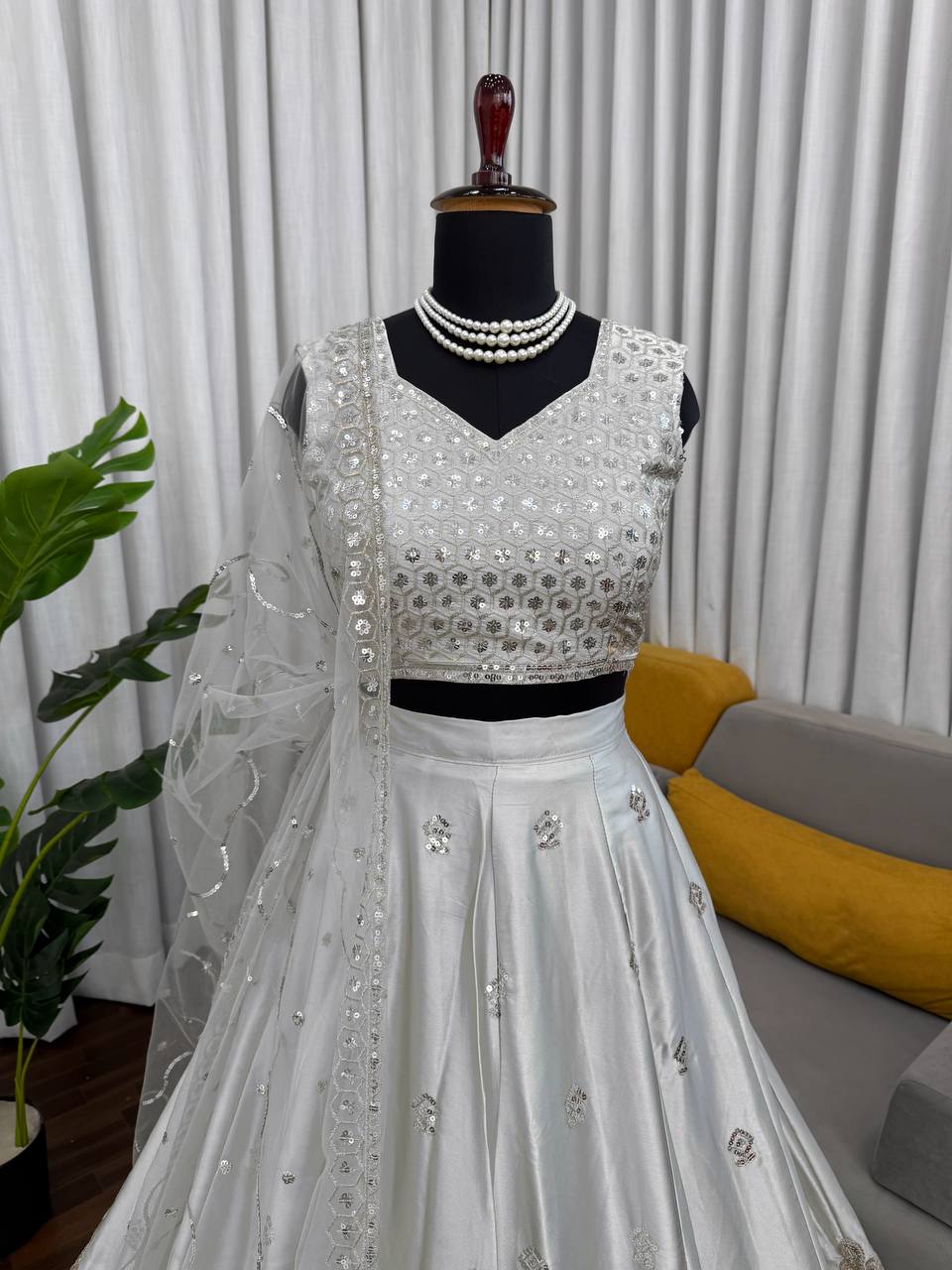 Silver Mist Japan Satin Lehenga Set