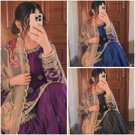 Midnight Bloom Sharara Set with Statement Dupatta