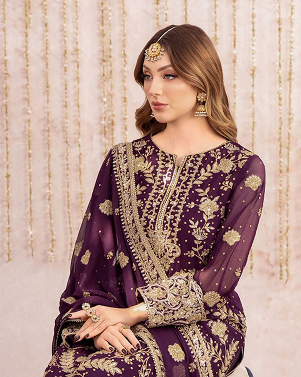 Wine Festive Kurta Palazzo Set with Dupatta