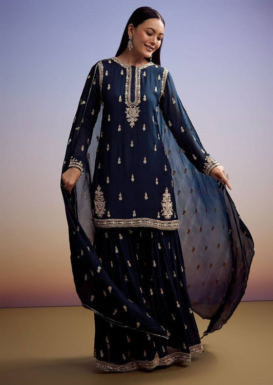Midnight Blue Partywear Sharara Set