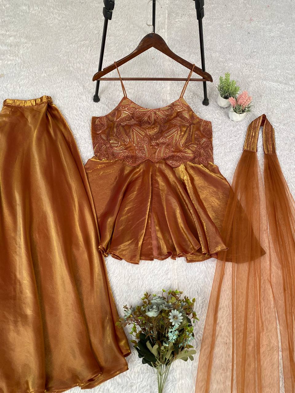 Bronze Whisper Peplum Palazzo Set
