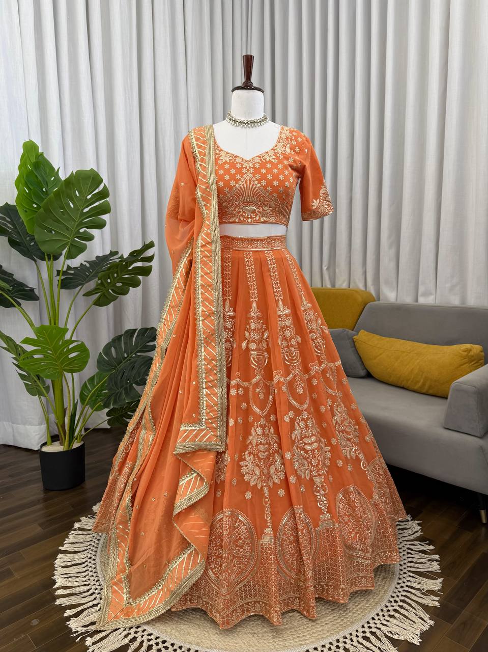 Amber Bloom Faux Georgette Lehenga Set