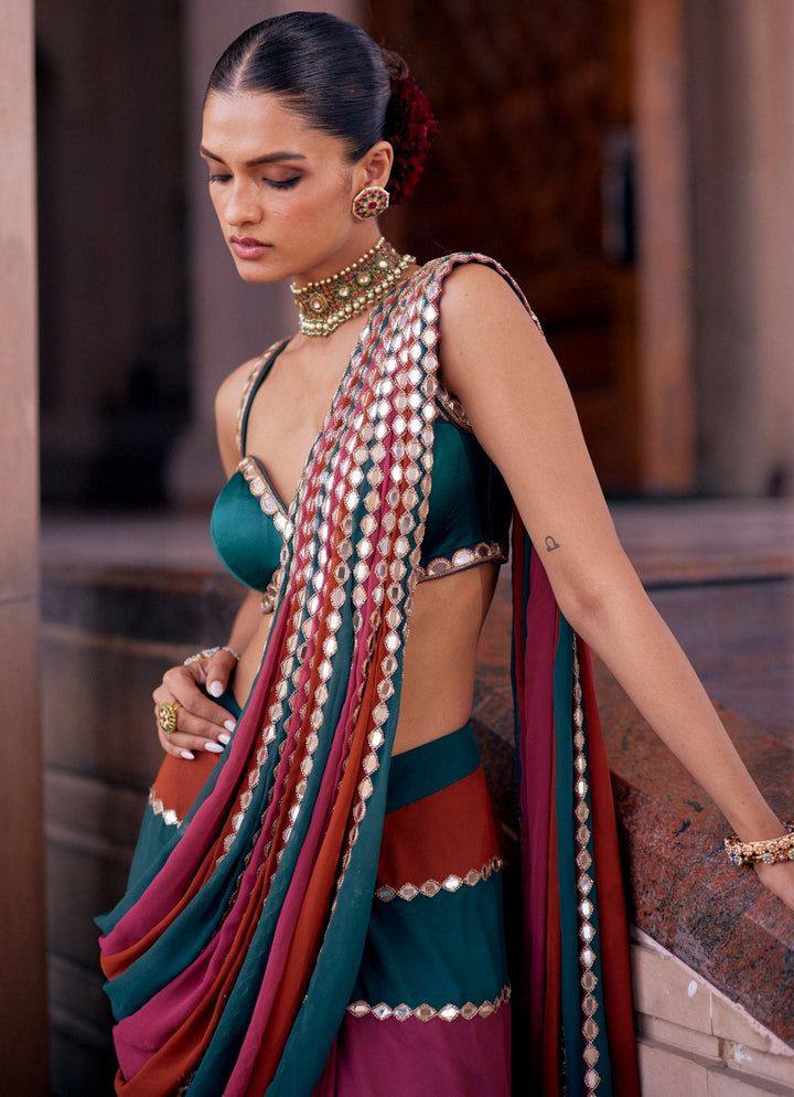 Multicolor Mirror Work Georgette Saree with Blouse