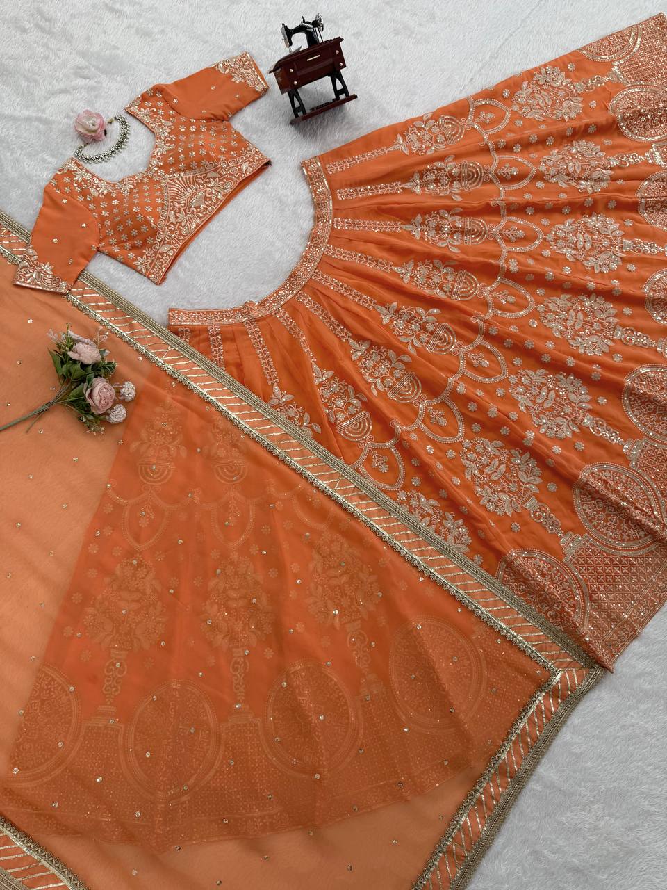 Amber Bloom Faux Georgette Lehenga Set