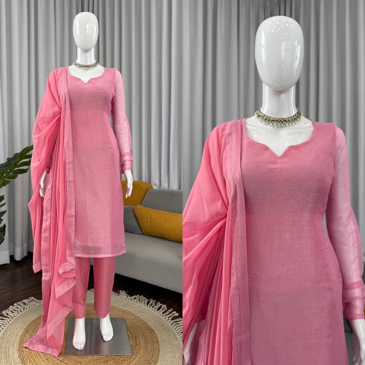 Blush Pink Kurta Pant Set with Dupatta