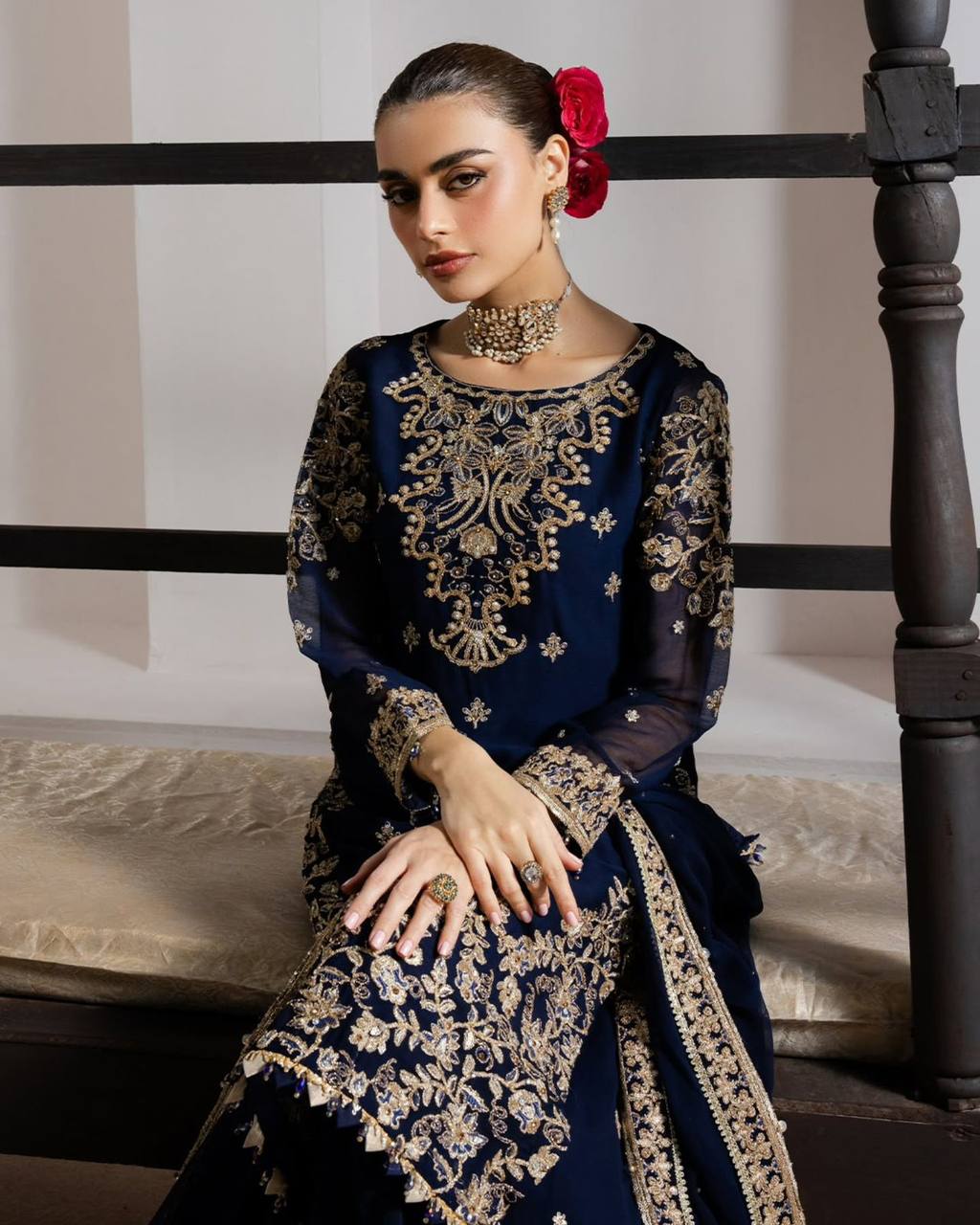 Navy Blue Partywear Plazo Set for Women | Elegant Embroidered Outfit