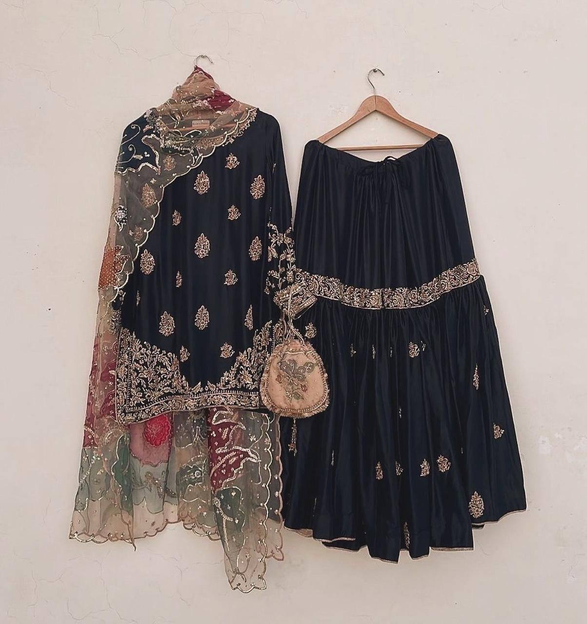 Midnight Bloom Sharara Set with Statement Dupatta