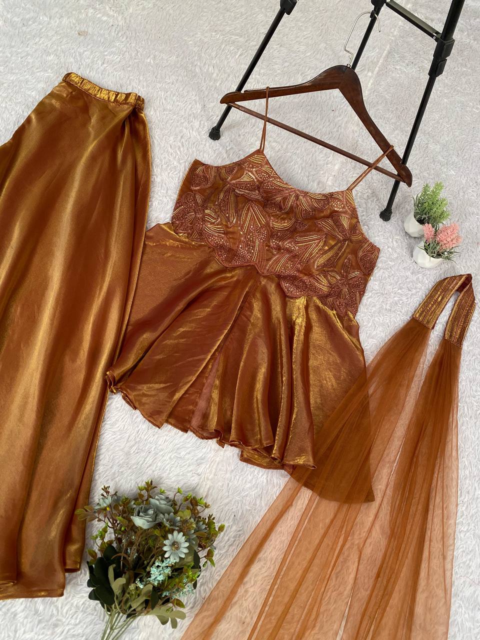 Bronze Whisper Peplum Palazzo Set