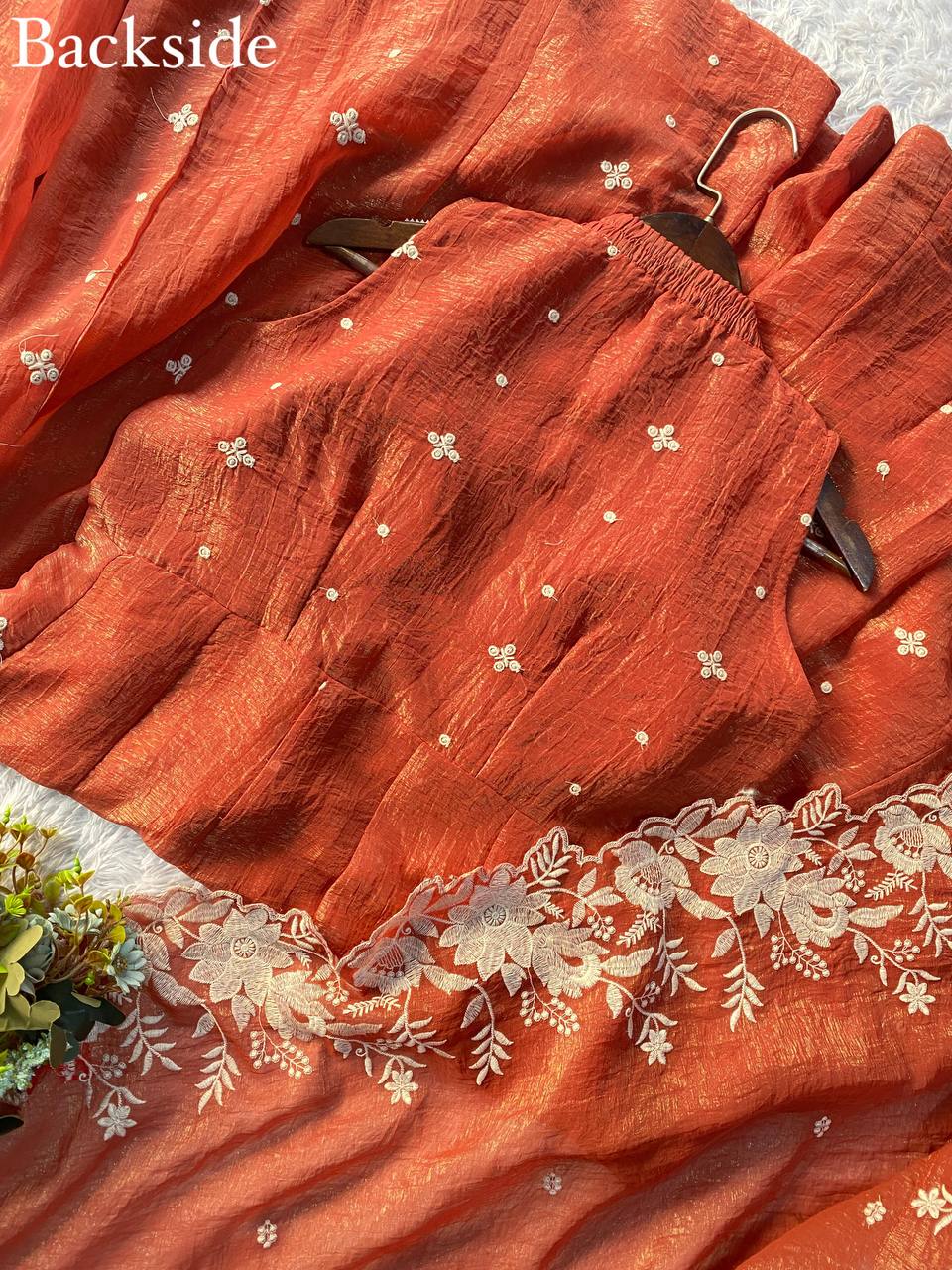 Rust Bloom Flared Kurti Set with Statement Dupatta