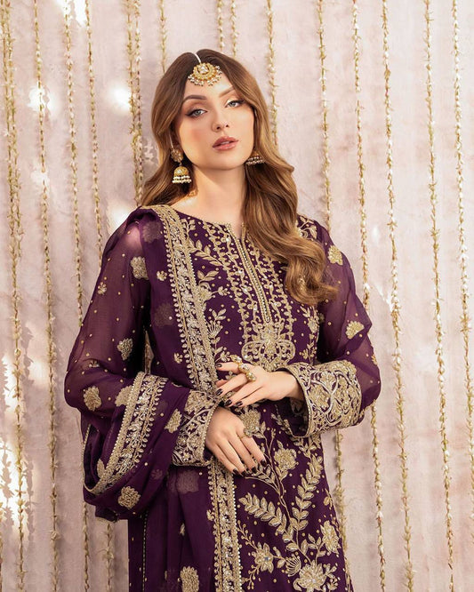 Wine Festive Kurta Palazzo Set with Dupatta