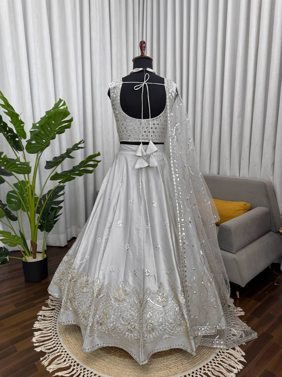 Silver Mist Japan Satin Lehenga Set